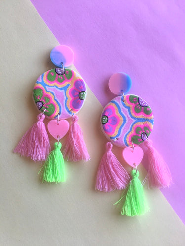 Pink flower power dangles